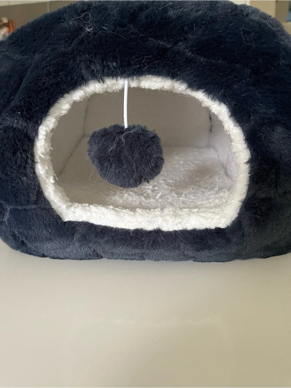 Whisker City® Navy Fur Cat Hide Hut Bed